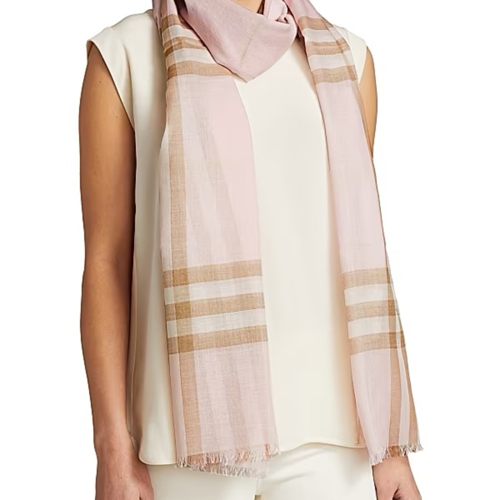 Burberry Pink and Tan Check Scarf